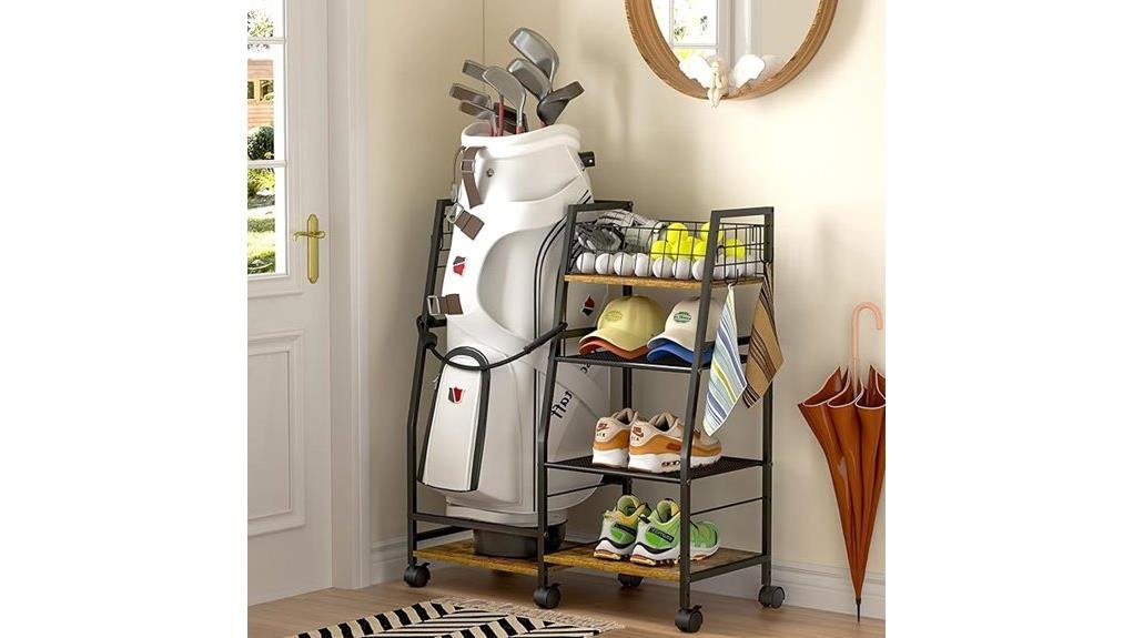 mobile golf bag organizer rack